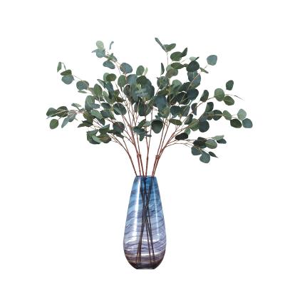 China Outdoor Indoor Decoration Artificial Eucalyptus Silver Leaves Branch Plastic Leaf Stems To Wedding Decorative Home Decoration Simulation Plant for sale