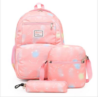 China With USB Star Printed Three Piece Nylon Backpack Girls Schoolbag Leisure Junior High School Backpack for sale