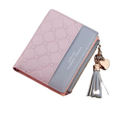 China New Waterproof Women's Tassel Short Wallet Quilting Korean Collared Zipper Wallet Mini Wallet for sale