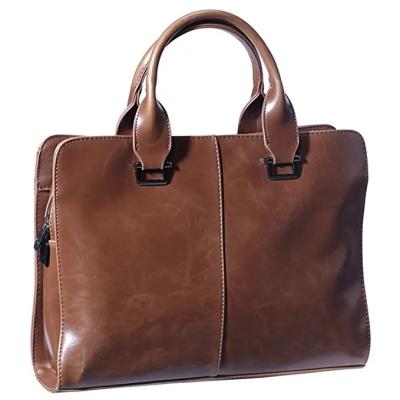 China Custom Vintage Brown PU Leather Men's Laptop Messenger Bag Waterproof Briefcase Shoulder Bag for sale