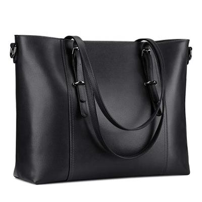 China Work Custom Black Leather Laptop Shoulder Bag Business Tote Bag For Women for sale