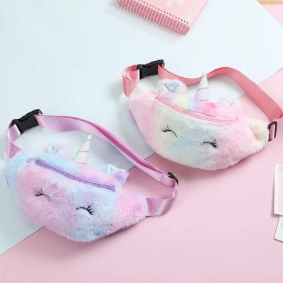 China Cute Winter Durable Children Plush Waist Bag Unicorn Cartoon One Shoulder Messenger Bag Girl Students Chest Bag for sale