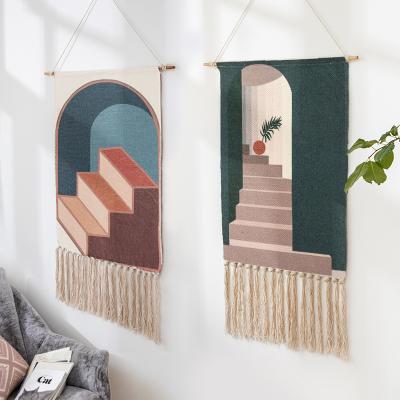 China Stain Resistant 2022 New Indian Homestay Handmade Tassel Cotton And Linen Tapestry 50*70+20cm Tassel for sale