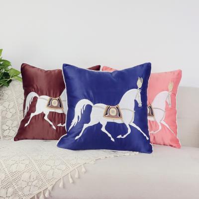 China Square Classic Anti-bacteria Custom Horse Pattern Silk Fabric Sofa Cushion Pillow Pillow Case for sale