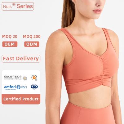 China Front Wrinkles Athletic Gym Sports Yoga Bra Women's Sports Bra Custom Made Thin Breathable External Wear Naked Bra for sale