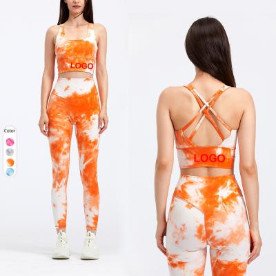 China 2021 Breathable New Arrive Wholesale Sports Bra Tie Dye Fashion Yoga Set High Waisted Yoga Legging Sets for sale