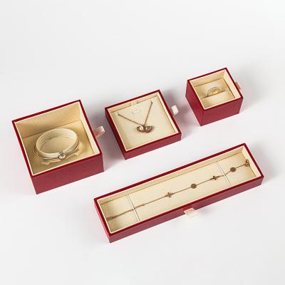 China Recyclable Wholesale Custom Logo Printed Jewelry Box Luxury Red Wedding Jewelry Box Necklace Box for sale