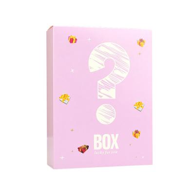 China Recycled Materials Printing Logo Mystery Boxes Pink Cardboard Folding Box Package Paper Products Packaging Box for sale