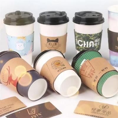 China Recycled Materials Hot Wholesale Custom Disposable Kraft / Ripple Paper Coffee Cup Sleeve for sale