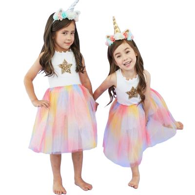 China Baby Princess Tutu Dress Girls Summer Anti-Static Rainbow Ribbed Party Birthday Casual Outfits Baby Clothes 2021 New for sale