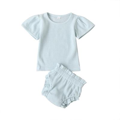 China 2022 Baby Girls Clothing Summer Anti-Shrink Newborn Baby Girls Button Knitted Short Sleeve T-shirts+Shorts Tracksuits Two-Piece Set for sale