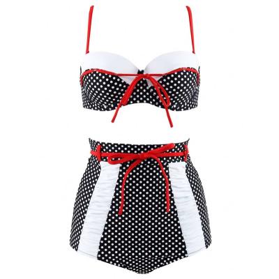 China 2020 High Waisted Dot Contrast Strap Push Up Bikini Set Women Vintage Polka Dot Bikinis Sexy Swimwear for sale