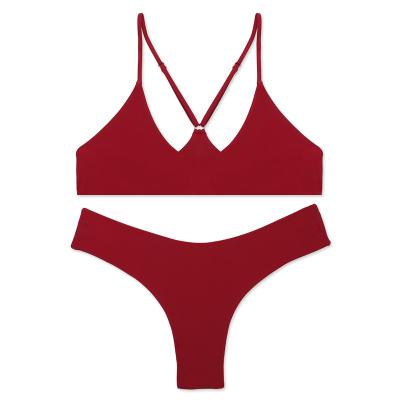 China 2020 Sexy Bralette Back Bralette Neck Scoop Color Swimwear Bikini Set Sexy Solid-Solid Brazilian Bathing Suit Swimwear for sale