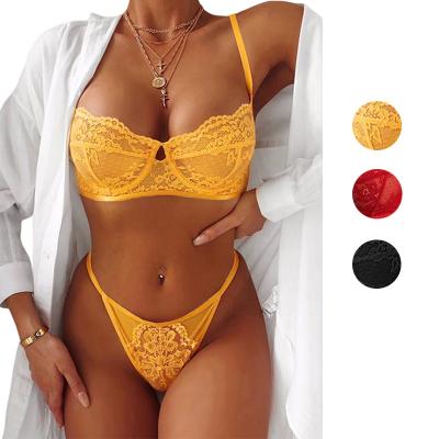 China Sexy Lingere Wholesale Hot Selling Sexy Floral Pattern Flower Solid Sleepwear 2 Pieces Women Shape Lingerie Set Lace Bra Set Balconette Bra for sale