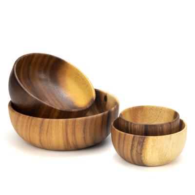 China Stocked Eco - Friendly Wooden Vegetable Serving Bowl Natural Fruit Salad Serving Bowl Round Set Food Serving Bowl for sale