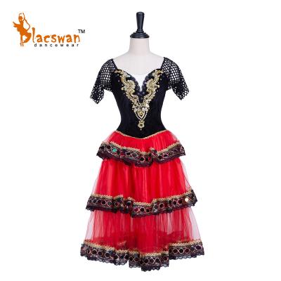 China Professional Custom Tutu Dress Paquita Spanish Costume Romantic Ballet Red And Black Ballerina Girl Dance Competition Adjustable Sizing for sale