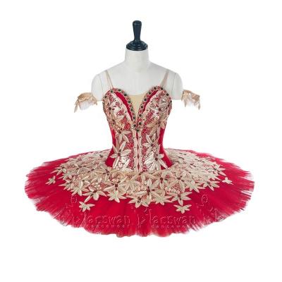 China Adjustable Sizing Red And Spanish Tutu Paquita Guangzhou Ballet Professional Gold Velvet Bodice Nutcracker Dance Costume for sale