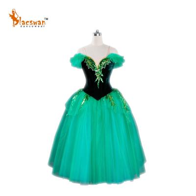 China Professional Emeralds Variation Child Adjustable Sizing Stage Costume Green Hand Made Custom Girl Ballet Tutu Dress for sale