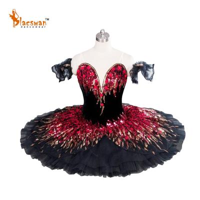 China Professional Princess Odile Sizing Adjustable Children's Pancake Ballet Tutu Dress Black Swan Variation Costume Swan Lake for sale