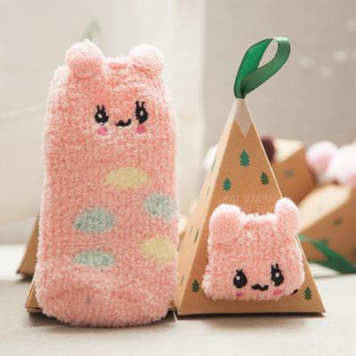 China Triangle Box Packing Animal Viable Warm Fluffy Socks For Ladies And Kids for sale