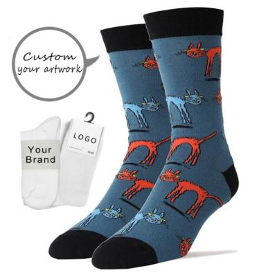 China Factory Directly Sporty High Quality Combed Cotton Cat Pattern Custom Design Socks For Men With Logo for sale