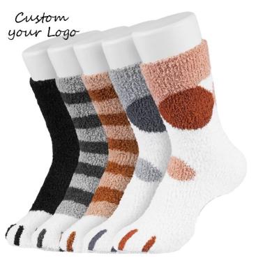 China Soxadilly Women's Breathable Cat Claw Coral Floor Fleece Winter Socks Non-slip Soft Plush Slipper Tube Sock With Anti-slip Silicone for sale