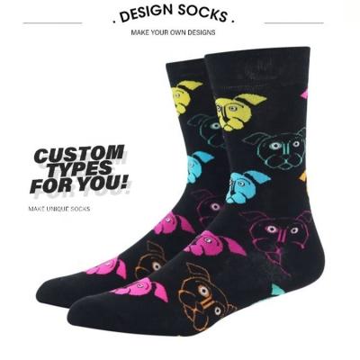 China Sporty Amazon Fashion Funny Crew Men Women Unisex Happy Socks Black Colorful Animal Dog Socks for sale