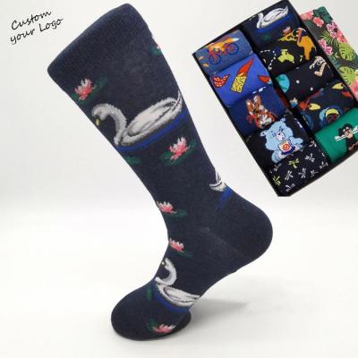 China Fashion Sporty Design Unisex Custom Cotton Manufacturer OEM Happy Men's Swan Swan Colorful Funny Crew Socks for sale