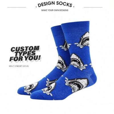 China Happy Men's Creative Blue Shark Animal Socks New Antibacterial Warm Funny Cotton Designs Unisex Cotton Socks for sale