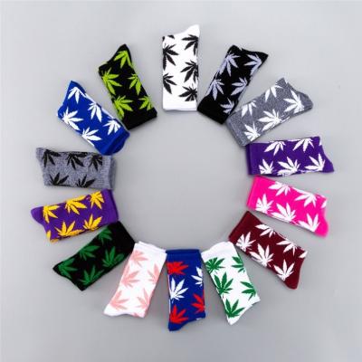 China High Quality Breathable Colorful Bamboo Sports Socks Tube Socks Maple Leaf Professional Wholesale Custom Design OEM Hemp Weed Leaf Socks for sale