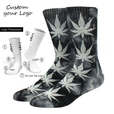 China Sporty colorful fashion street trend weed leaf tube regular skateboard sports bangs maple leaf crew socks for sale