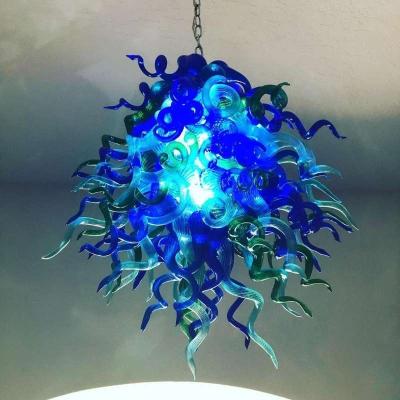 China 100% lovely hand blown blue and green colorful handmade blown glass chandeliers lighting for cafe for sale