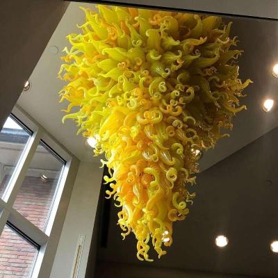 China 100% 2021 Hand Blown Glass Handmade Hotel Lobby Yellow Colorful Modern Chandeliers for sale