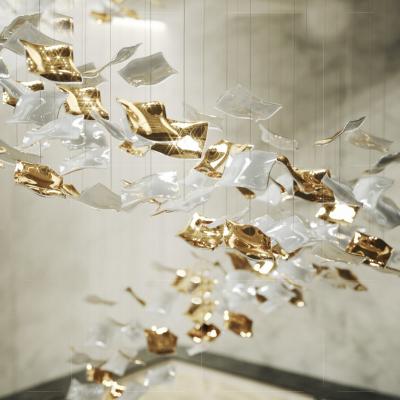 China Contemporary Luxury Nordic Flat Blown Glass Square Hallway Chandelier Building Hotel Modern Pendant Lamp for sale