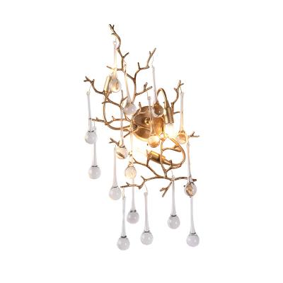 China Crystal Wall Lamp Art Small Modern Tree Branch Shape Hotel Bedroom Wall Hanging Light for sale