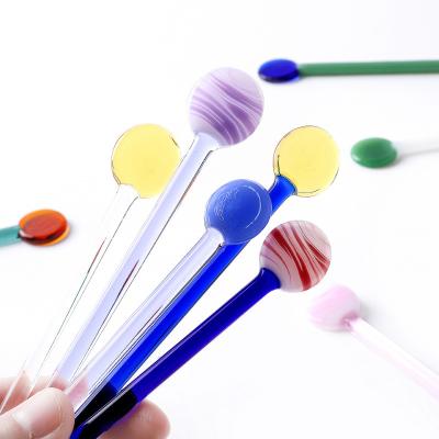 China Europe Gifts Customized High Quality Reusable Blown Glass Miniature Milk Straw Spoon Beverage for sale