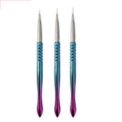 China Acrylic Nail Art Nail Art Drawing Painting Pen Brushes Set Nail Liner Brush with Colorful Plating Handle for sale