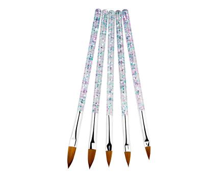 China Kolinsky Sand Brush 3D Acrylic Nail Art Brush Custom Crystal LOGO Nail Pen 5 Sets for sale