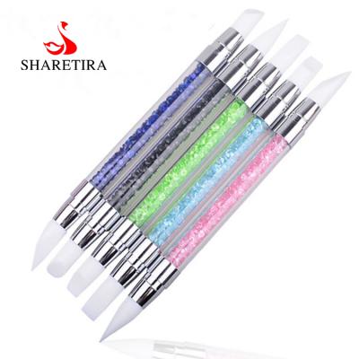 China Good Quality Different Nail Art Kit Dotter Nail Brush Art Polish Carving Pen Sculpture Pen Dual Tipped Silicone Head NAIL Handle Nail for sale