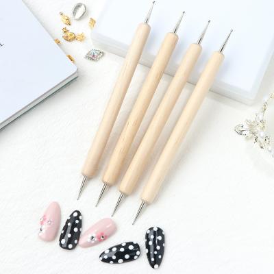 China Easy Apply Nail Art Professional Wooden Hand Hot Selling Rhinestone Manicure Steel Dotting Tool Dotting Pen for sale