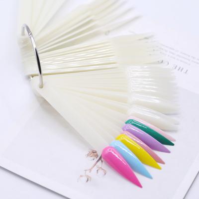 China Nail Decoration 50pcs/bag Nail Art Polish Color Card Fan Form Practice Display Appearance Card Pointed Sticks Manicure Tool for sale