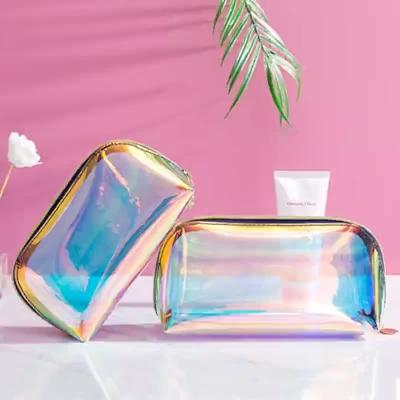 China Fashion Logo Custom Holographic Transparent Glossy Glossy Colorful TPU For Laser Bag Makeup Brush Bag for sale