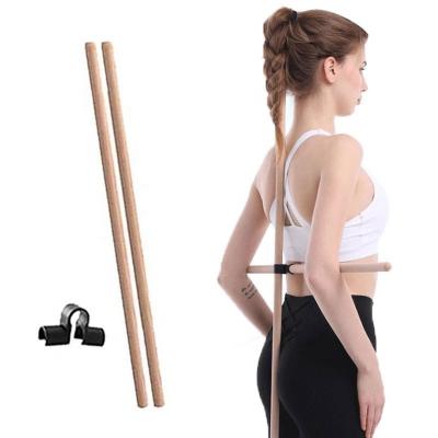 China Handled Bar Ends Wooden Yoga Pole Shoulder Beauty Back Posture Corrector Multipurpose Pranayama Stick for Dance Body Sculpting Home Fitness for sale