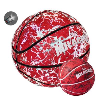 China Reflect Strong Lights Reflective Basketball Glowing On Nice Leather Visual Holographic Normal Size PU Ball Pictures Basketball Grip Slip Non for sale