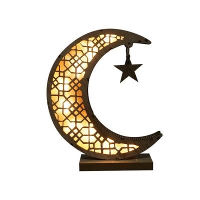 China Ramdan Eid Mubarak Holiday Ramdan Eid Mubarak Holiday Decoration New Arrival LED Moon Star Wooden Night Light For Ramdan Eid Mubarak Holiday Decor AA Battery for sale