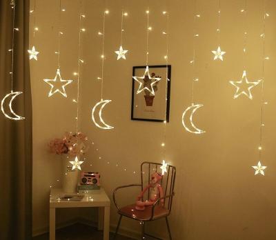 China Indoor and Outdoor Decoration LED Moon Star Icicle Curtain String Light for Ramadan Diwali Holiday Wedding Christmas Patio Decor 220V/110V Plug in 8 Functions for sale