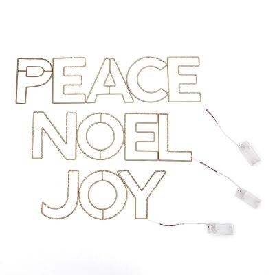 China New Arrival Room Indoor Home Wall Decor Pendent PEACE JOY CHRISTMAS Metal Art Letter Shape with Copper Wiring Light for Room Indoor Home Wall Pendent Decoration for sale