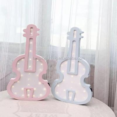 China Kids Baby Room Home Decor New Design Guitar Shaped MDF Wooden LED Night Light For Kids Baby Room Home Decor AA Battery Operated for sale