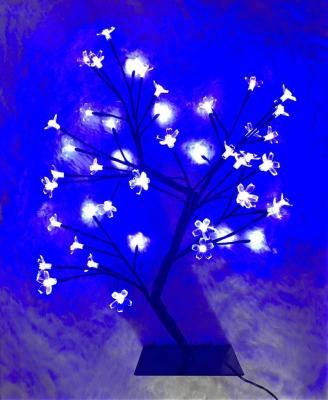 China Artificial 2FT LED Cherry Blossom Sakura Blue Tree Home Light Night Light Metal Base For Christmas Wedding Decoration Button Adapter for sale