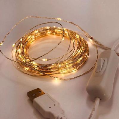 China Christmas House Wedding Party USB Decoration LED Copper Wire String Fairy Lights with On/Off Button for Christmas House Wedding Party Decoration for sale